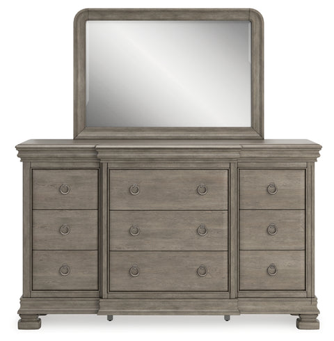 Lexorne King Sleigh Bed with Mirrored Dresser and Nightstand