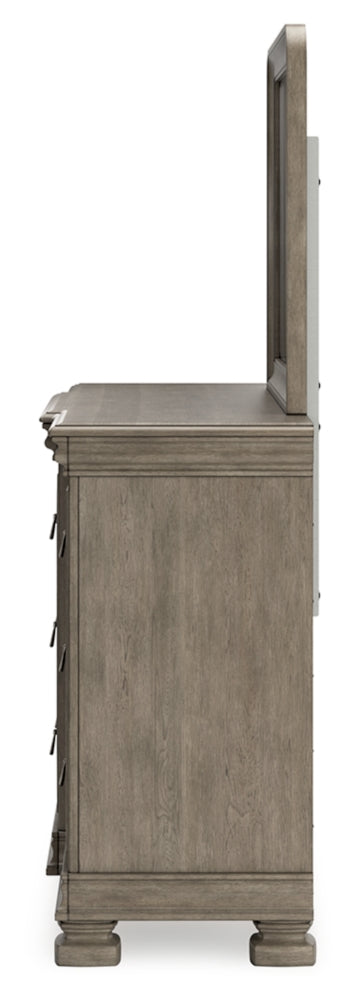 Lexorne Queen Sleigh Bed with Mirrored Dresser, Chest and 2 Nightstands