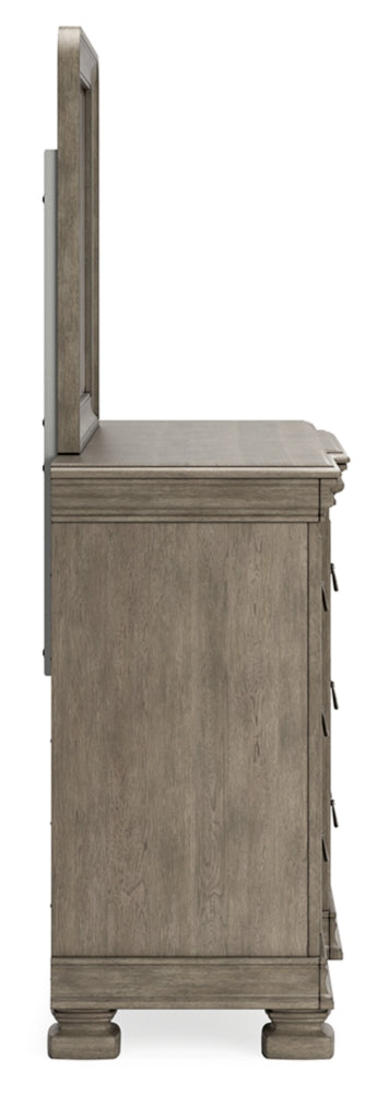 Lexorne Queen Sleigh Bed with Mirrored Dresser, Chest and 2 Nightstands