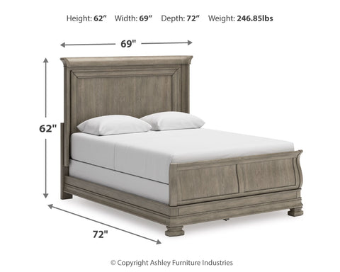 Lexorne Queen Sleigh Bed with Mirrored Dresser and Nightstand