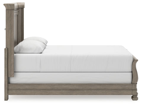 Lexorne Queen Sleigh Bed with Mirrored Dresser, Chest and Nightstand
