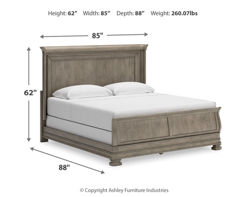 Lexorne King Sleigh Bed with Mirrored Dresser, Chest and Nightstand