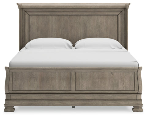 Lexorne California King Sleigh Bed with Mirrored Dresser and 2 Nightstands