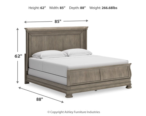 Lexorne California King Sleigh Bed with Mirrored Dresser and 2 Nightstands