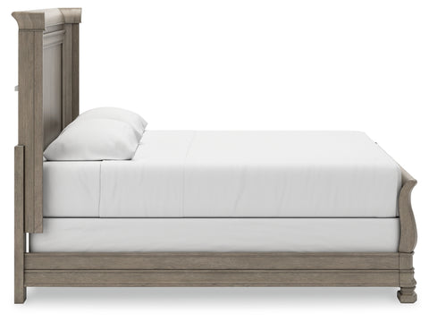Lexorne California King Sleigh Bed with Mirrored Dresser, Chest and Nightstand
