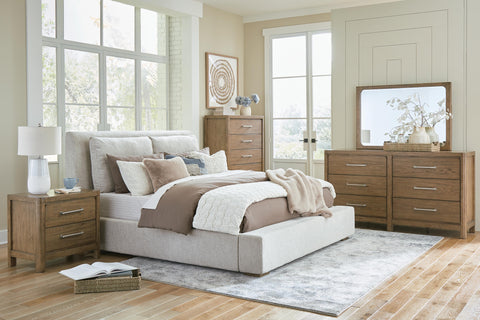 Cabalynn California King Upholstered Bed with Mirrored Dresser, Chest and 2 Nightstands