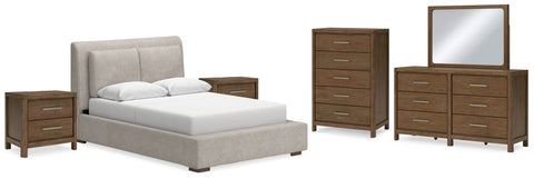 Cabalynn Queen Upholstered Bed with Mirrored Dresser, Chest and 2 Nightstands