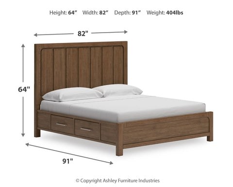 Cabalynn California King Panel Bed with Storage with Mirrored Dresser and 2 Nightstands