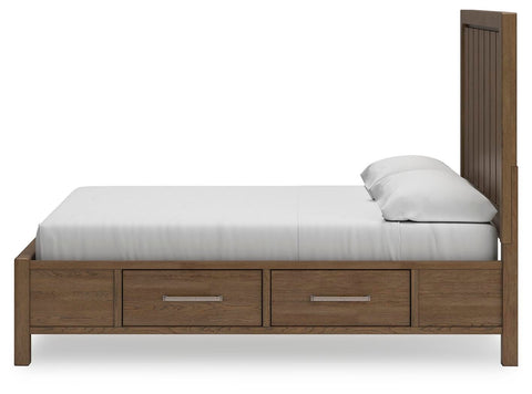 Cabalynn California King Panel Bed with Storage with Mirrored Dresser and 2 Nightstands