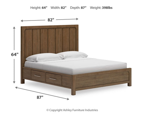 Cabalynn King Panel Bed with Storage with Mirrored Dresser and Nightstand