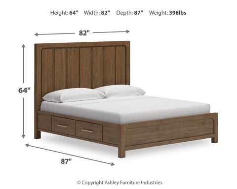 Cabalynn King Panel Bed with Storage with Mirrored Dresser, Chest and 2 Nightstands