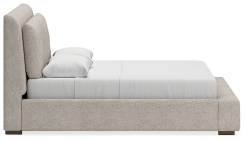Cabalynn Queen Upholstered Bed with Mirrored Dresser and Nightstand