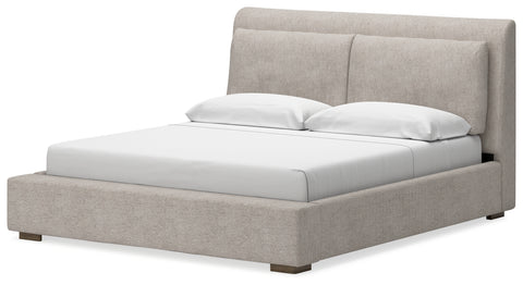 Cabalynn California King Upholstered Bed with Mirrored Dresser, Chest and Nightstand
