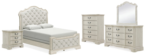 Arlendyne Queen Upholstered Bed with Mirrored Dresser, Chest and Nightstand - JMD Furniture DMV