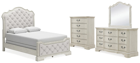 Arlendyne Queen Upholstered Bed with Mirrored Dresser and Chest - JMD Furniture DMV