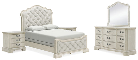 Arlendyne Queen Upholstered Bed with Mirrored Dresser and 2 Nightstands - JMD Furniture DMV