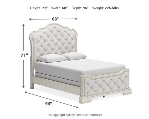 Arlendyne Queen Upholstered Bed with Mirrored Dresser, Chest and 2 Nightstands