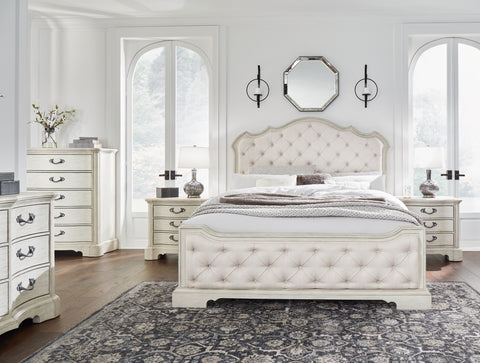 Arlendyne King Upholstered Bed with Mirrored Dresser, Chest and 2 Nightstands