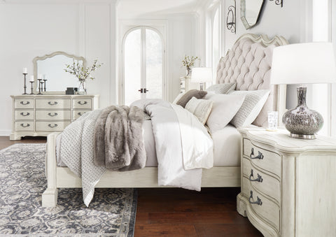 Arlendyne California King Upholstered Bed with Mirrored Dresser, Chest and 2 Nightstands