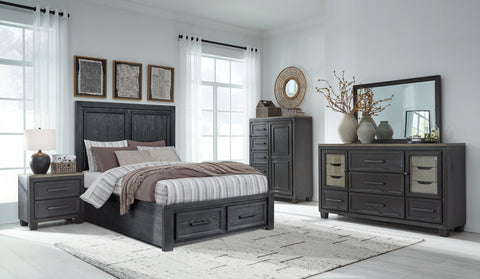 Foyland Queen Panel Storage Bed with Mirrored Dresser