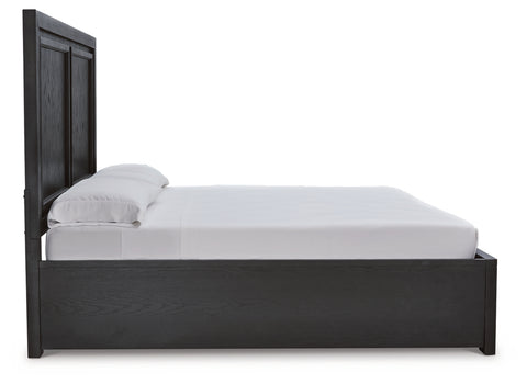 Foyland King Panel Storage Bed with Mirrored Dresser and 2 Nightstands