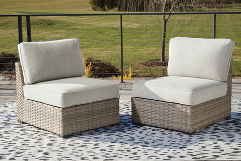 Calworth Outdoor Armless Chair with Cushion (Set of 2)