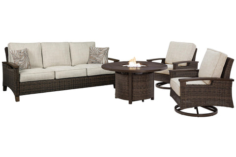 Paradise Trail Outdoor Sofa and 2 Lounge Chairs with Fire Pit Table