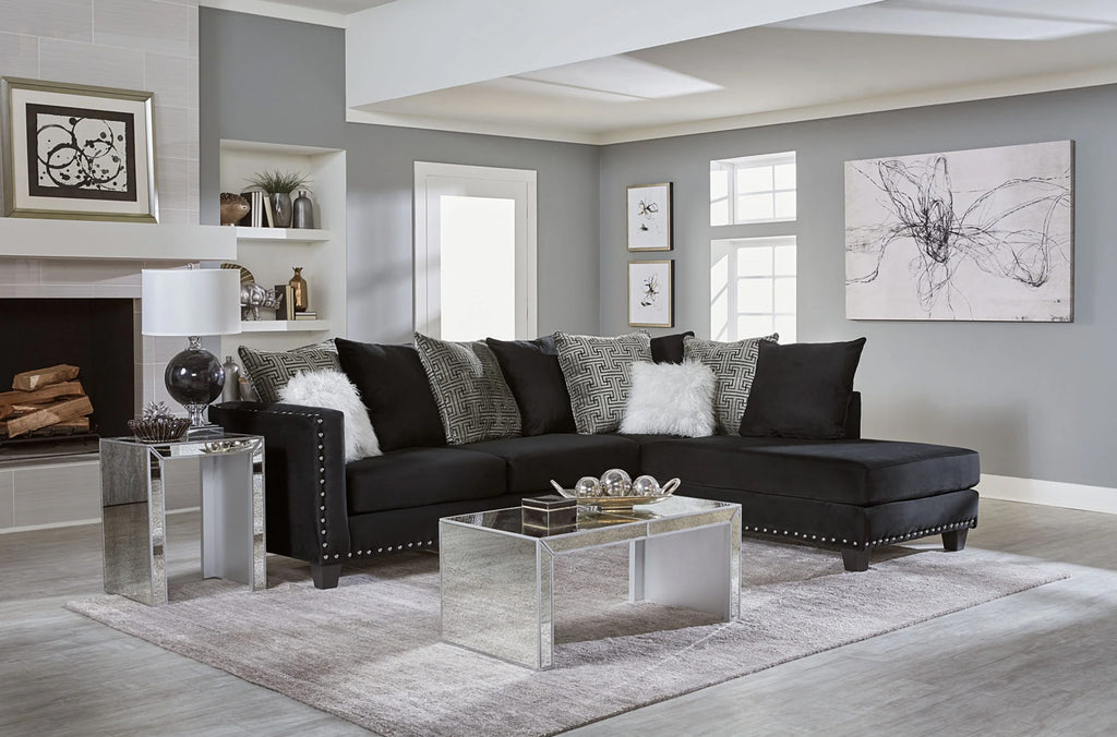 Dark fabric sectional with pillows - JMD Furniture&Mattresses