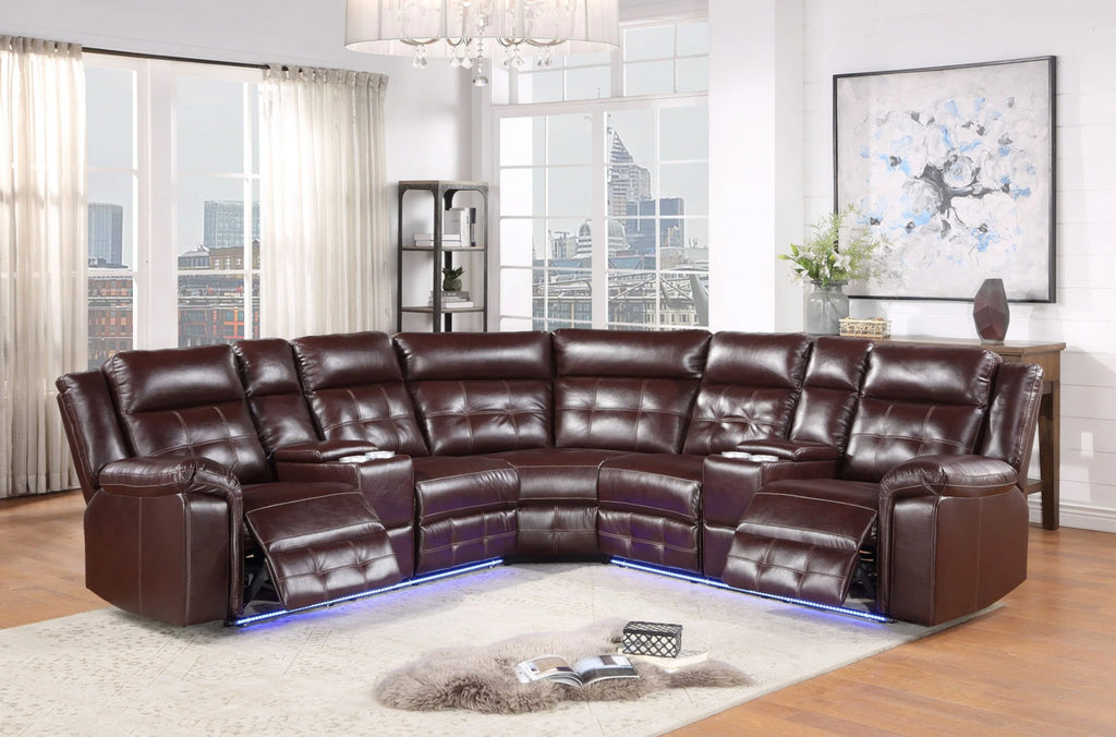 Brown Leather Reclining Sectional - JMD Furniture&Mattresses